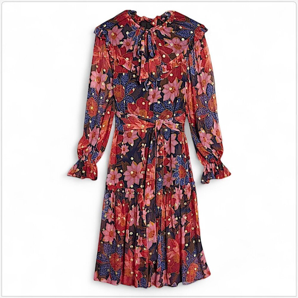 Farm Rio Navy Garden Lenzing Ecovero Viscose Midi Dress Blue Floral NWT New XL - Picture 4 of 8